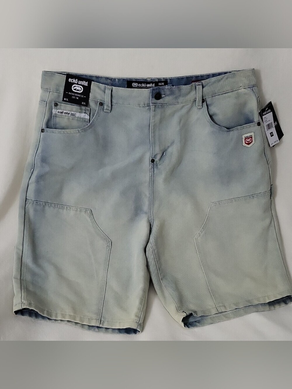 Ecko Unltd. Baggy Fit Denim Shorts Light Wash Blue Flat Front Pockets E015D77